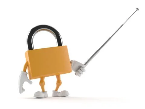 Padlock character with pointing stick Stock Illustration