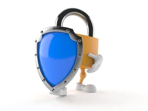 Padlock character with protective shield 스톡 일러스트