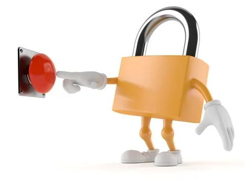 Padlock character pushing button Stock Illustration