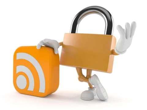 Padlock character with RSS icon Stock Illustration