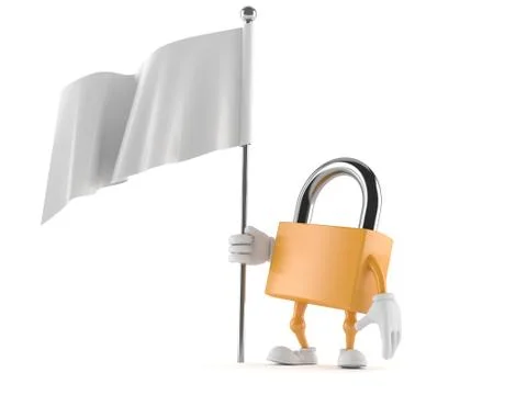 Padlock character with white flag 스톡 일러스트
