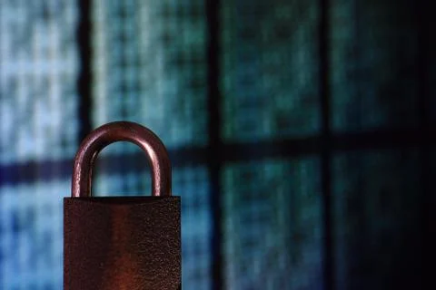 Padlock closed. padlock placed in front of circular defocus bokeh light. digi Stock Photos