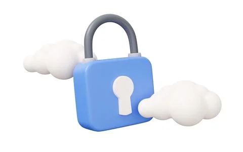 Padlock cloud 3d illustration. Minimal 3d render illustration isolated on w.. Stock Illustration