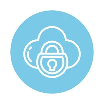 Padlock with cloud, block and flat style icon Illustrazione stock