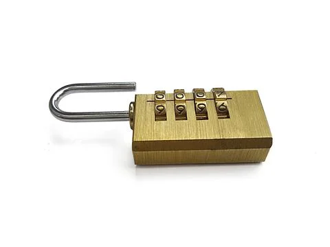 Padlock with combination lock,in locked position,Isolated on white background Stock Photos