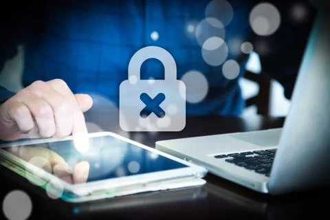 Padlock Computer, computer security using technology entering password Stock Photos