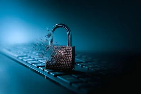 Padlock on computer keyboard. cyber security concept Stockfoto's