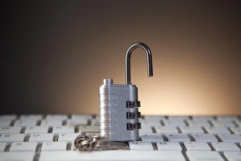 Padlock on computer keyboard. Cyber security and data protection concept. Foto stock