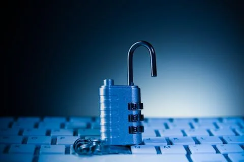 Padlock on computer keyboard. Cyber security and data protection concept. Foto stock