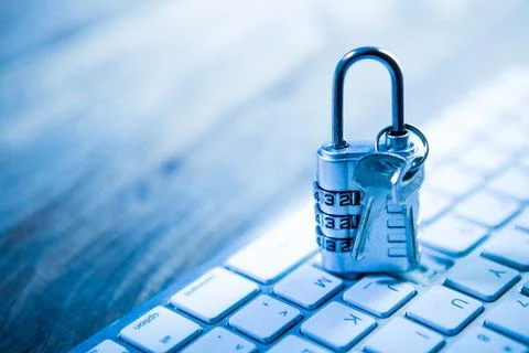 Padlock on computer keyboard. Cyber security and data protection concept. 스톡 사진