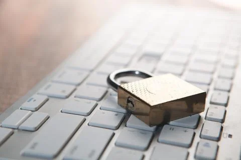 Padlock on a computer keyboard. Cyber security and data protection concept. 스톡 사진