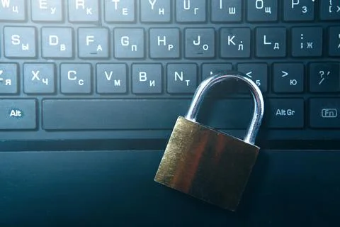 Padlock on computer keyboard. Cyber security and data protection concept. Stock-Fotos