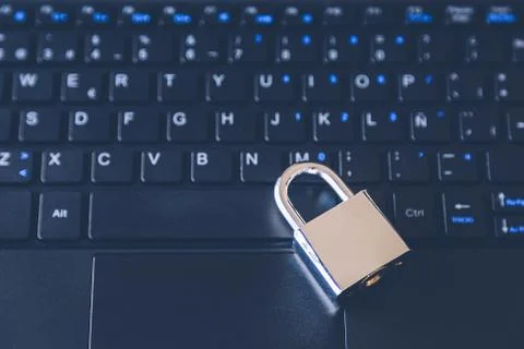 Padlock on a computer keyboard - cybersecurity concept 스톡 사진