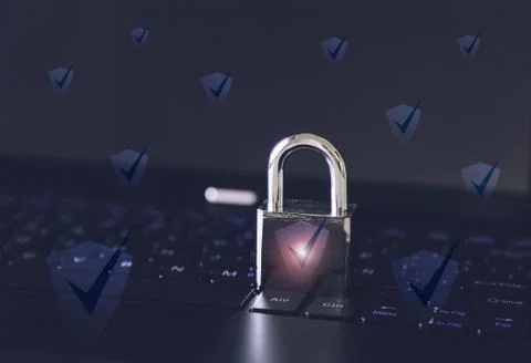 Padlock on a computer keyboard - cybersecurity concept 스톡 사진