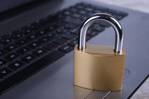 Padlock on computer keyboard. Internet data privacy information security conc Stock Photos