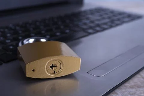 Padlock on computer keyboard. Internet data privacy information security conc Stock Photos