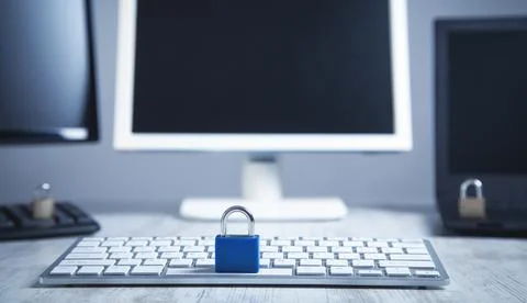 Padlock on the computer keyboard. Security Stock Photos