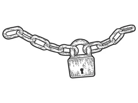 Padlock connected the chain. Sketch scratch board imitation. Stock Illustration