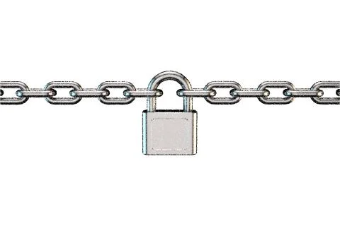 Padlock connecting chains. Isolated on white background. Vector illustration. Stockillustratie