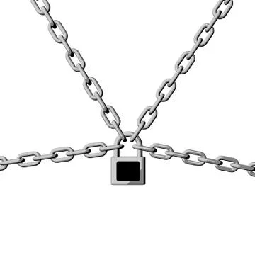 Padlock connecting chains.3D rendering illustration.Cartoon style. 스톡 일러스트