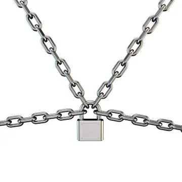 Padlock connecting chains.Isolated on white background. 3D rendering illustra 스톡 일러스트