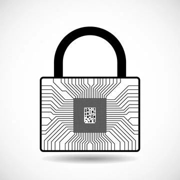 Padlock with cpu icon isolated on white background 스톡 일러스트