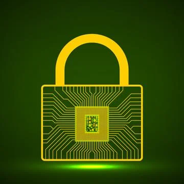 Padlock with cpu icon isolated on white background Stockillustratie