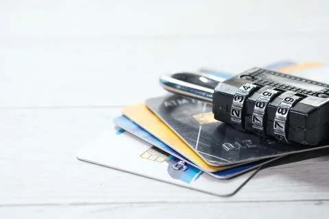 Padlock on credit card, Internet data privacy information security concept Stock Photos