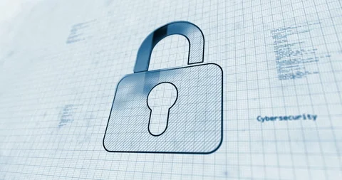 Padlock cyber security contour 3d symbol on project scheme Stock-Footage 337941644