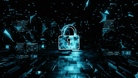 Padlock of Cyber Security Digital Data, Big data Network Protection, and Anal Stock Footage 155953931