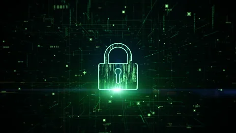 Padlock of Cyber Security Digital Data, Digital Data Network Protection, Glob Video stock 158343309