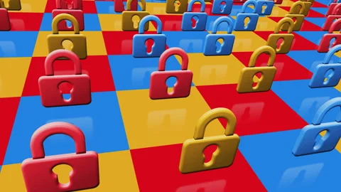 Padlock cyber security multiple 3d symbol loop seamless Stock Footage 336794346