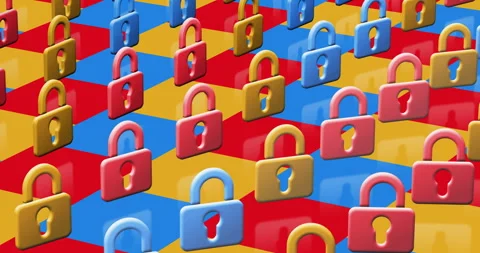 Padlock cyber security multiple 3d symbol loop seamless Stock Footage 336794389