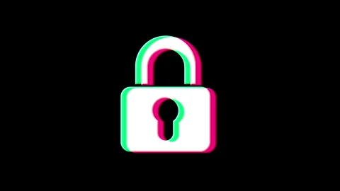 Padlock cyber security symbol with noise glitch Stock Footage 336660877