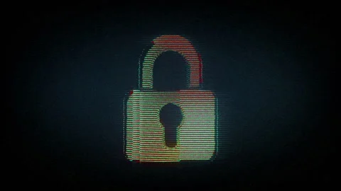 Padlock cyber security symbol with retro style noise glitch Stock Footage 336661282