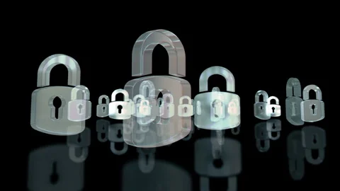 Padlock cybersecurity symbol 3d glass animation Stock Footage 340321577