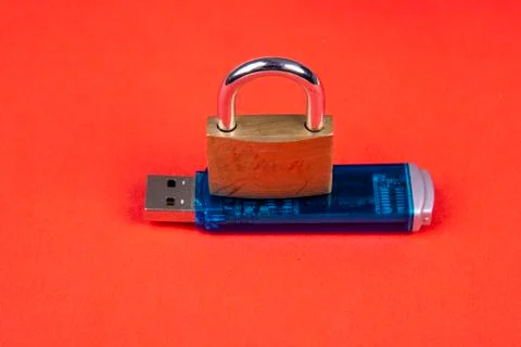 Padlock with data stick Stock Photos