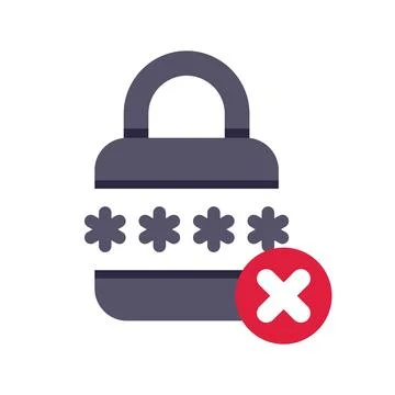 Padlock displaying wrong password with cross mark showing security breach Stock Illustration