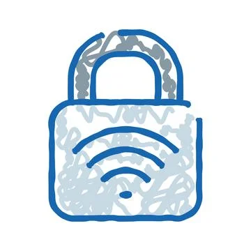 Padlock doodle showing secured wi fi network connection Stock Illustration