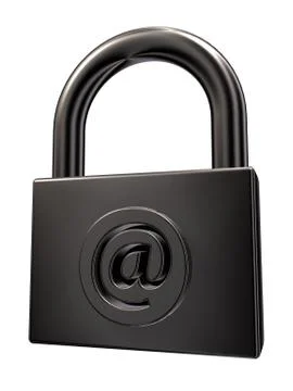 Padlock with email symbol on white background - 3d illustration Stock-Illustration