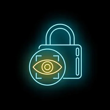 Padlock eye scan neon icon biometric security Stock Illustration