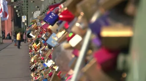 Padlock Fences on Bridge Stock Footage 11447796