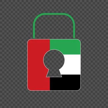 Padlock with the flag pattern of the United Arab Emirates. Country security.. Stock Illustration