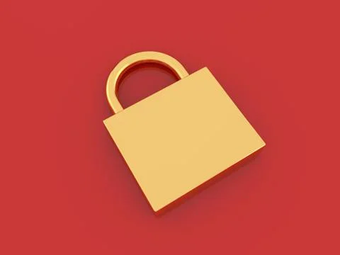 Padlock of gold on a red background. Stock Illustration