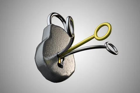 Padlock with a golden key demonstrating competitive advantage corporate conce Stock Illustration