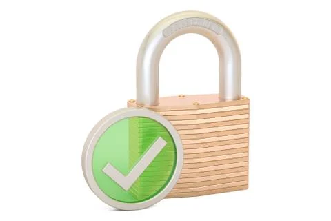 Padlock with green check mark, security payment concept. 3D rendering Stock Illustration