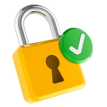 Padlock with green check mark, security payment concept. 3D rendering Stock Illustration