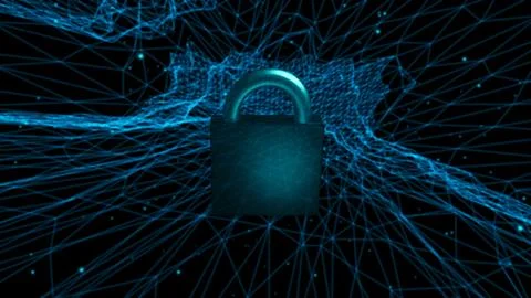 Padlock on grid 4k three dimension Stock Illustration