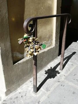 Padlock on handrail Stock Photos