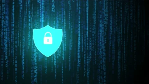 The padlock has a high-tech or binary code Falling concept. Stock Footage 240096822